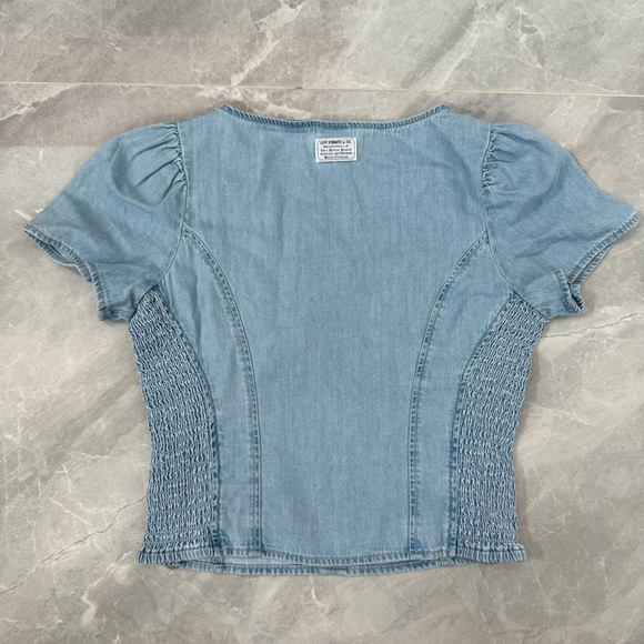 Women’s Levi’s Ophelia Short Sleeve Denim Corset Top Light Wash Cotton Small - Picture 8 of 16